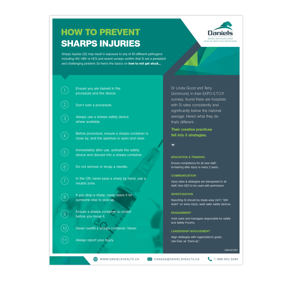 How to Prevent Sharps Injuries Poster Daniels Health